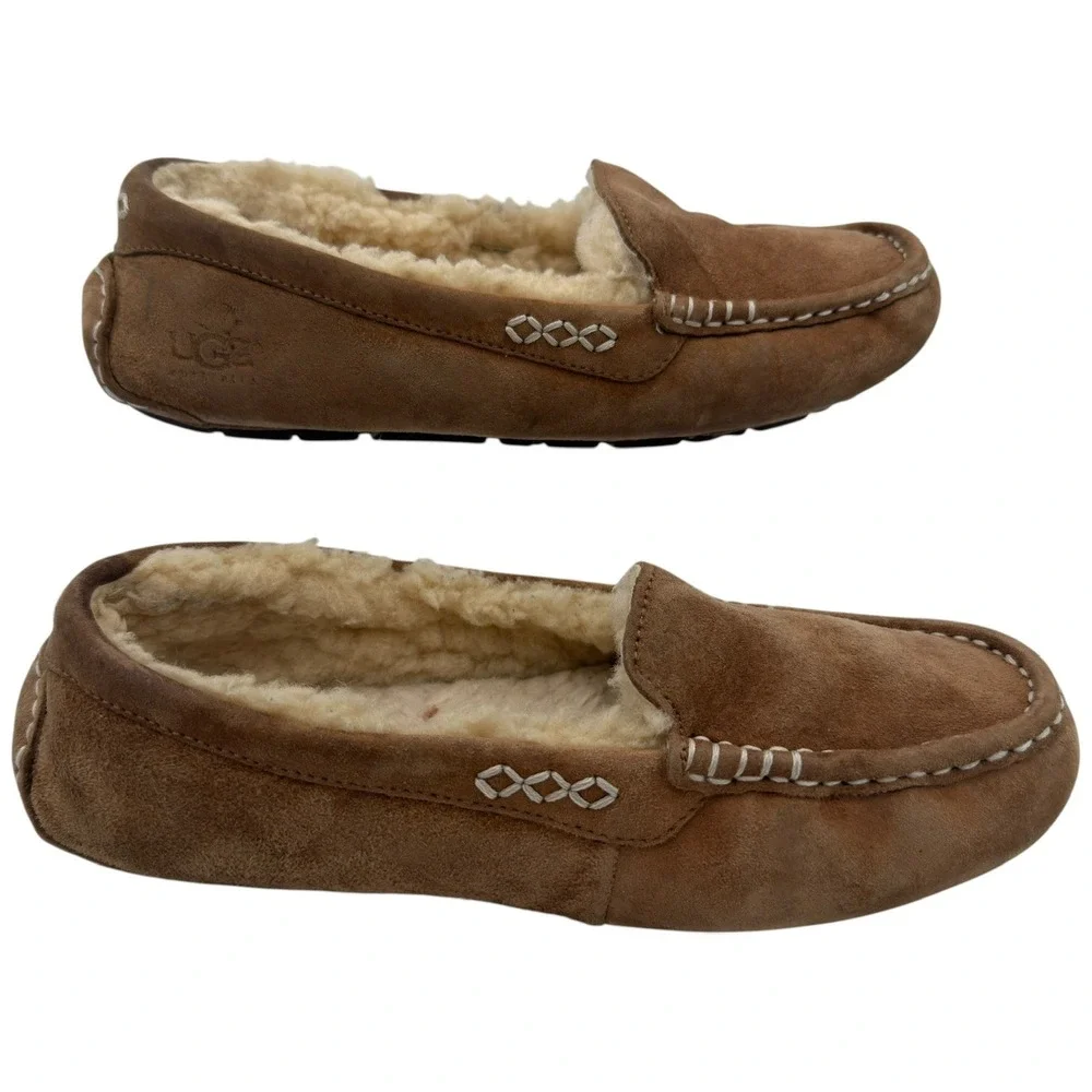 UGG Australia Chestnut Suede Shearling Moccasin Slippers Men's Est 5
